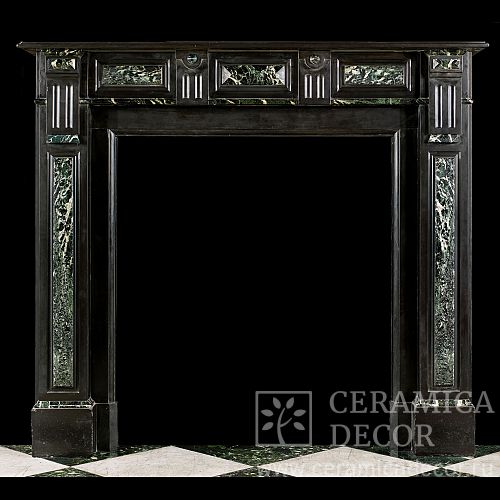 Портал для камина из бельгийского мрамора Black and Verde Antico. Артикул: 1941-MP. Фото 500x500