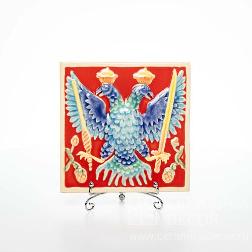 Изразец, коллекции: Изразец цветной Сувенир (двуглавый орел). Палитра: Красная. Артикул: 71142/50555/11940-1. Фото: 1200x1200