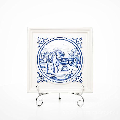Изразец с синей сюжетной росписью (любимый конь). Артикул: 77133/52136/11737-40. Фото: 1200x1200