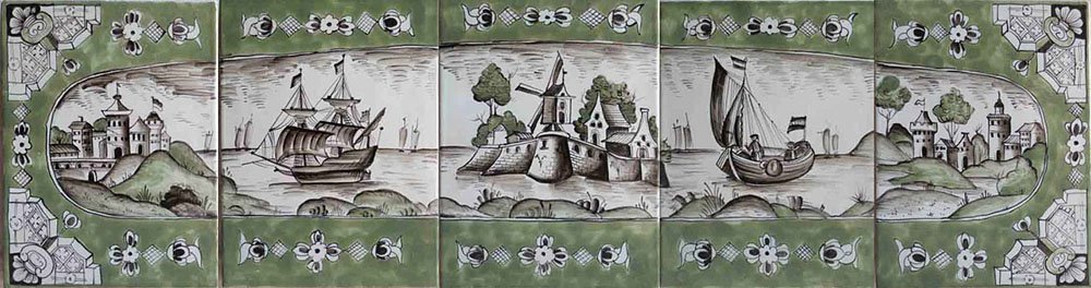 Печные изразцы с голландскими мотивами в росписи из куракинской мастерской