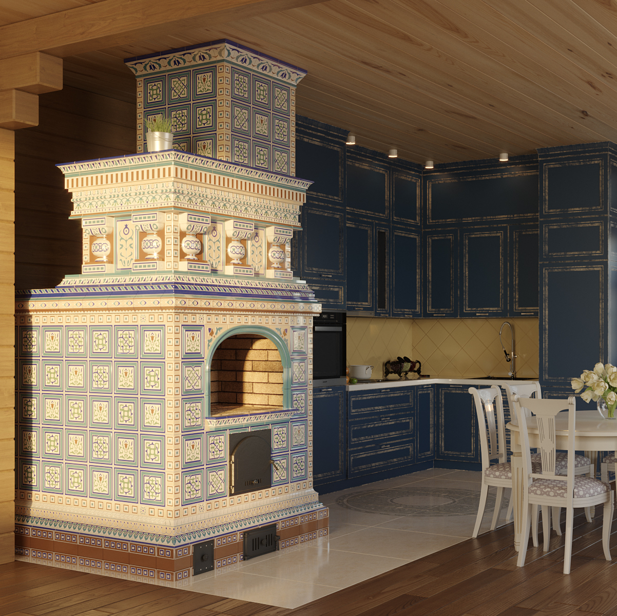 Современные изразцовая печь для дома коллекции Византия выполненная в русской стилистике