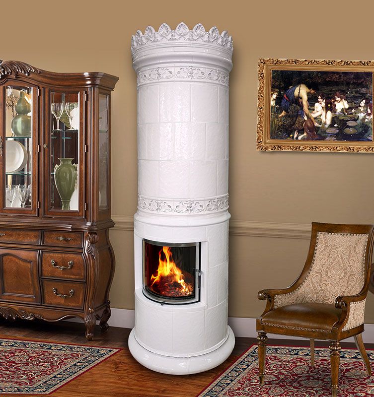 Круглая печь-голландка в современном интерьере