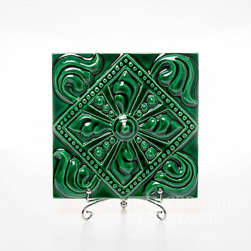 Изразец с художественным рельефным декором в зеленом цвете коллекции Пэчворк арт.:71005/53050