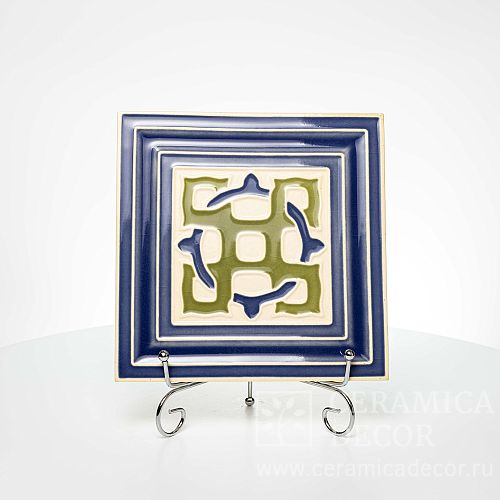 Изразец рельефный из лепнины в синей рамке коллекции Византия арт.:77456/50234/11935. Фото: 1200x1200