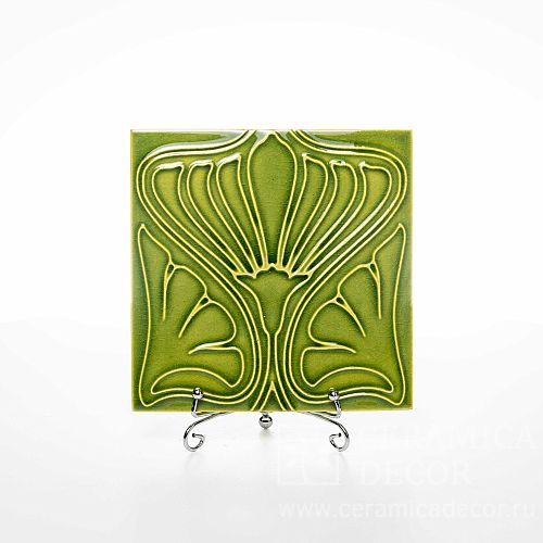Изразец с декоративным рельефом в зеленом цвете арт:71152/53537