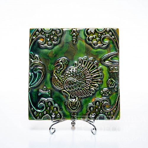 Лепной древнерусский изразец рельефный в зеленом цвете Индюк коллекции Сувенир арт.:78022/53045/11285. Фото: 1200x1200