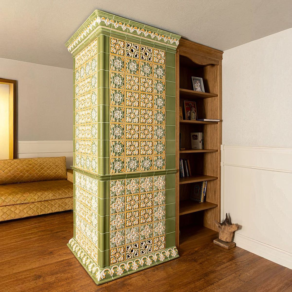 Облицовка стены за печью камином изразцами коллекции. Фото: 1200x1200