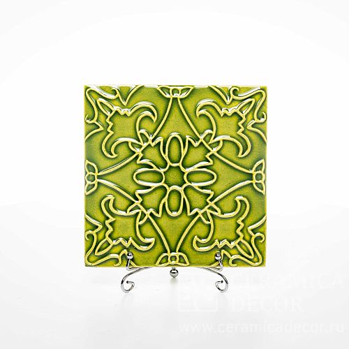 Изразец с декоративным рельефом узор в зеленом цвете арт:71051/53537