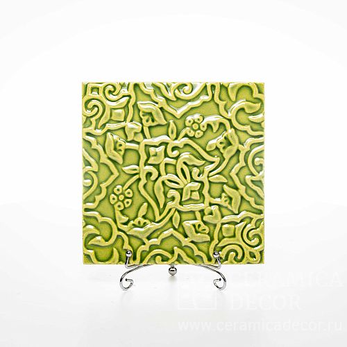 Изразец с декоративным рельефом в светло-зеленом цвете коллекции Пэчворк арт.:71148/53537. Фото: 1200x1200
