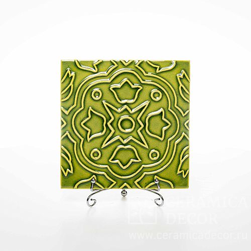 Изразец с декоративной розеткой в зеленом цвете арт:71043/53537. Фото: 1200x1200