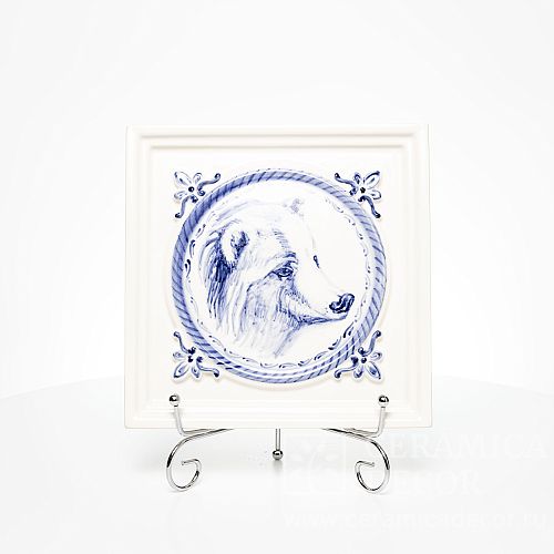 Изразец с декоративной синей росписью медведь коллекции Камея арт.:77133/52089/11660-4