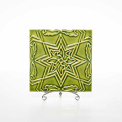 Изразец с декоративным рельефом звезда в зеленом цвете арт:71047/53537. Фото: 1200x1200