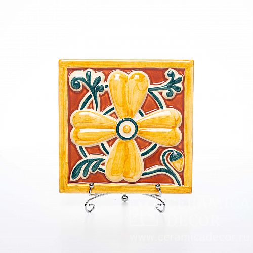 Изразец с лепным декором в росписи желтого цвете коллекции Пэчворк арт.:71017/50555/11934