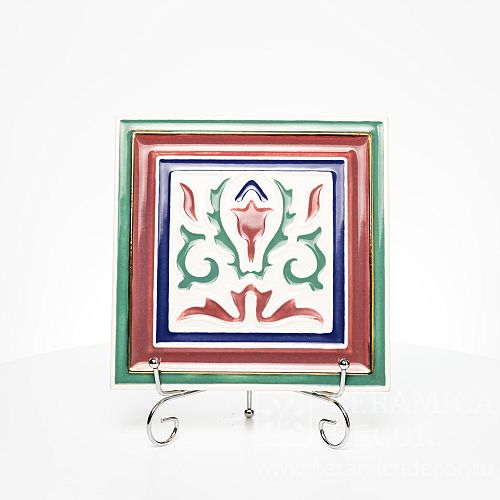 Изразец в зеленой рамке с росписью цветок коллекции Византия арт.:77459/52089/11926g. Фото: 1200x1200