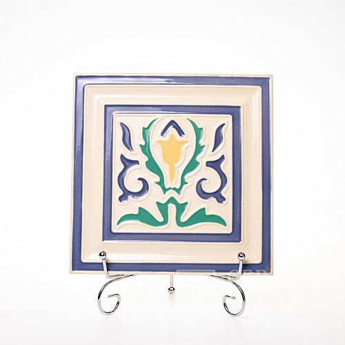 Изразец в синей рамке с росписью цветок коллекции Византия арт.:77459/56000/12021. Фото: 1200x1200
