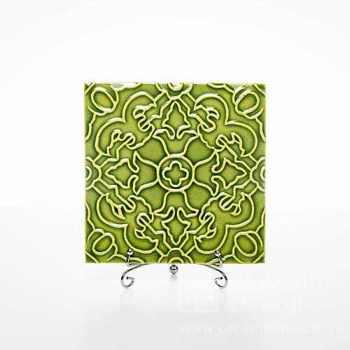 Изразец с декоративным узорным рельефом в зеленом цвете арт:71044/53537