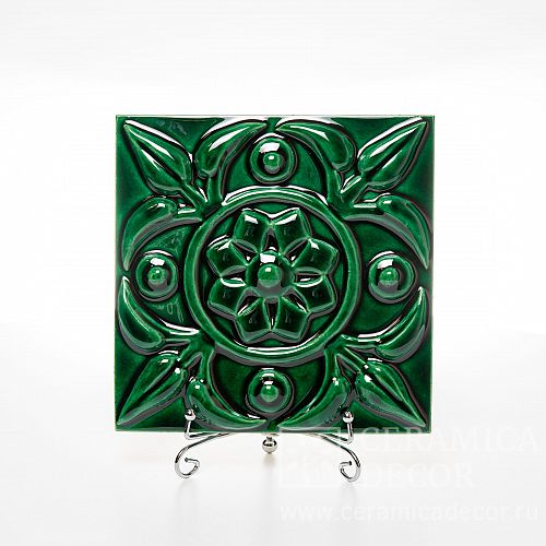 Изразец с художественным зеленым рельефным узором коллекции Пэчворк арт.:71003/53050
