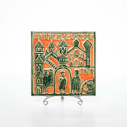 Древнерусский изразец рельефный с объемным рисунком в красном цвете коллекции Сувенир арт.:71143/50555/11940-2. Фото: 1200x1200
