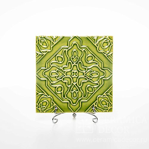 Изразец с декоративным ромбическим узором в зеленом цвете арт:71041/53537. Фото: 1200x1200