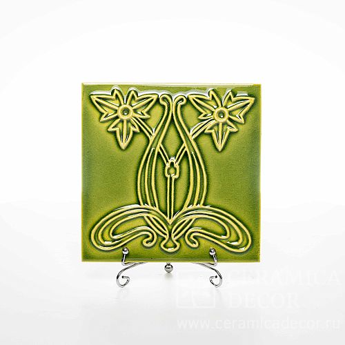 Изразец с декоративным узором цветы в зеленом цвете арт:71027/53537