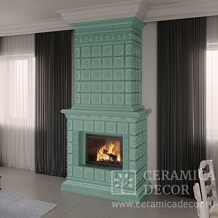 Изразцовый камин, коллекция: Дорф. Цвет: Бирюзовый. Фото: 1200x1200