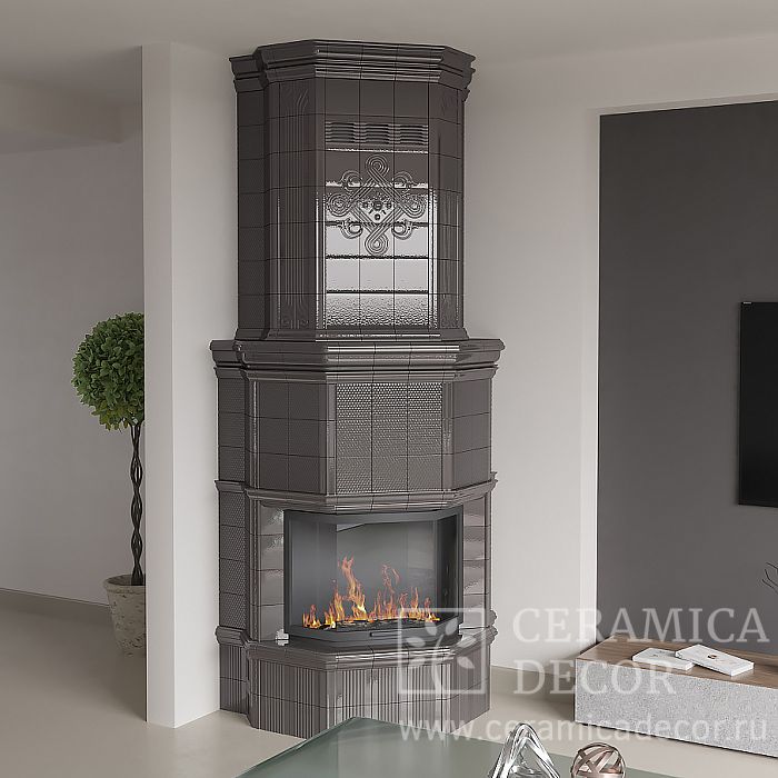 Облицовка Ар Деко для углового камина с призматической топкой. Фото: 1200x1200