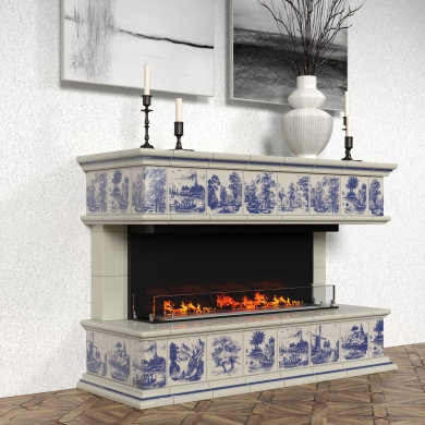 Проект облицовки камина до полки с голландской росписью.