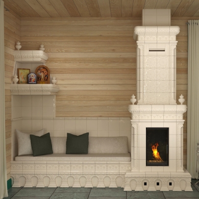 Проект облицовки камина с лежанкой.