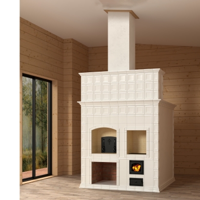 Проект частичной облицовки русской печи в белом цвете.